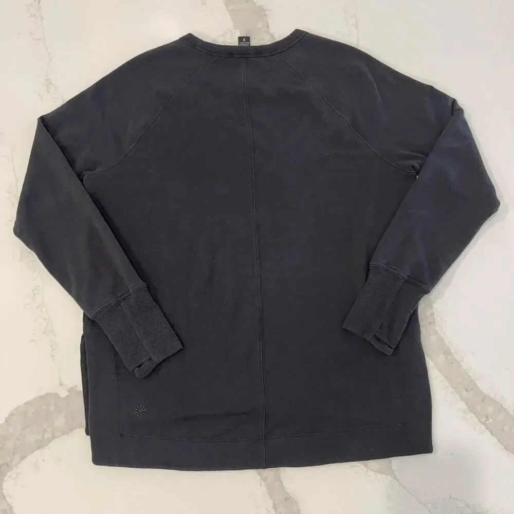 Athleta Coaster Luxe Recover Crewneck Sweatshirt Women's Small Petite Black Cozy - Picture 7 of 9